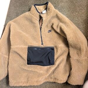 New Nike Tan Sherpa Fleece Pullover